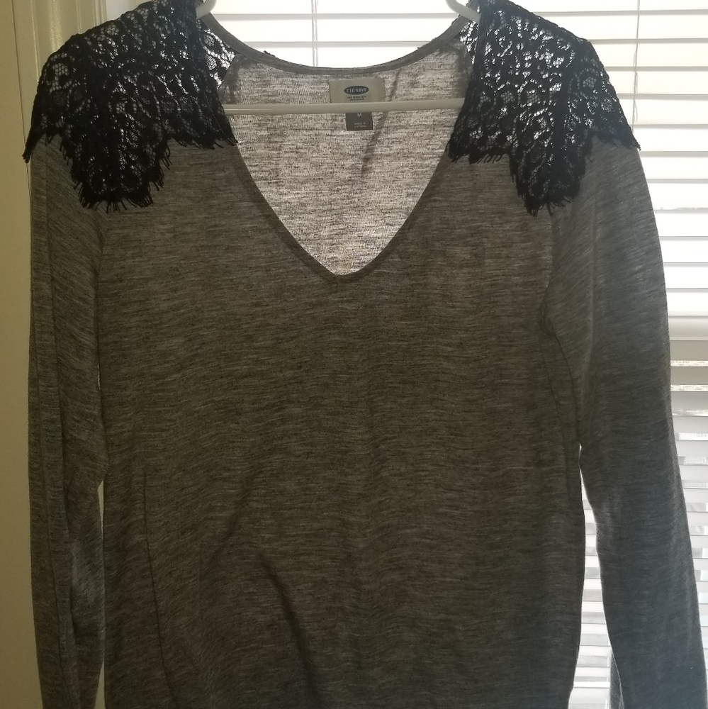 Grey long sleeve with black Laced shoulders